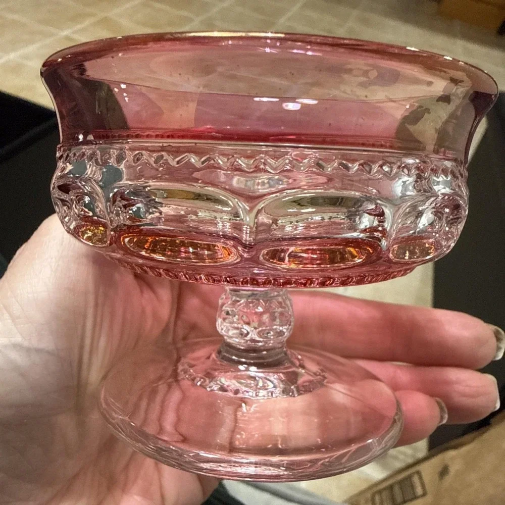 Indiana Glass Thumbprint Cranberry Flash Compotes Early Deep Mold Set of 3